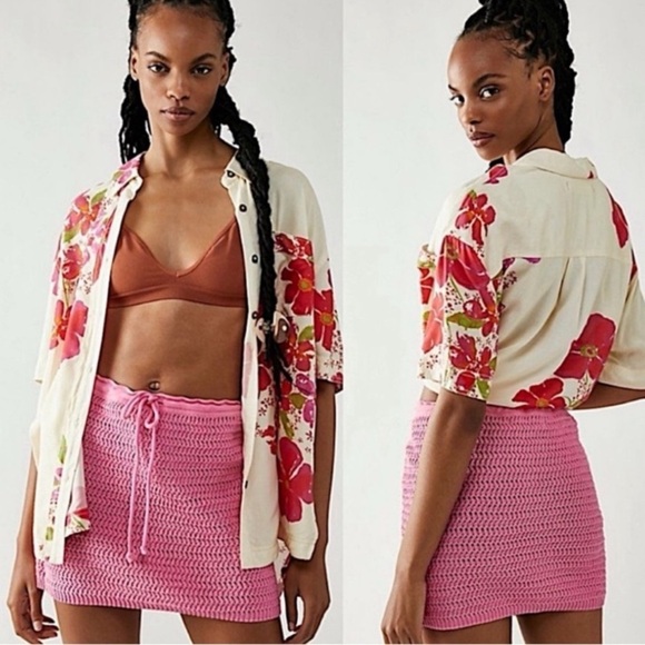 Free People Dresses & Skirts - NWT Free People Beach Brandi Crochet Sweater Skirt Size Large Pink